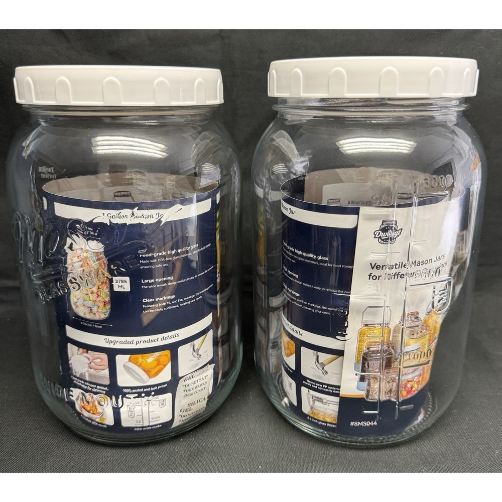 128 Oz Mason Jars Extra Wide Mouth 2 Pack, 1 Gallon Glass Large Jars w/ Airtight